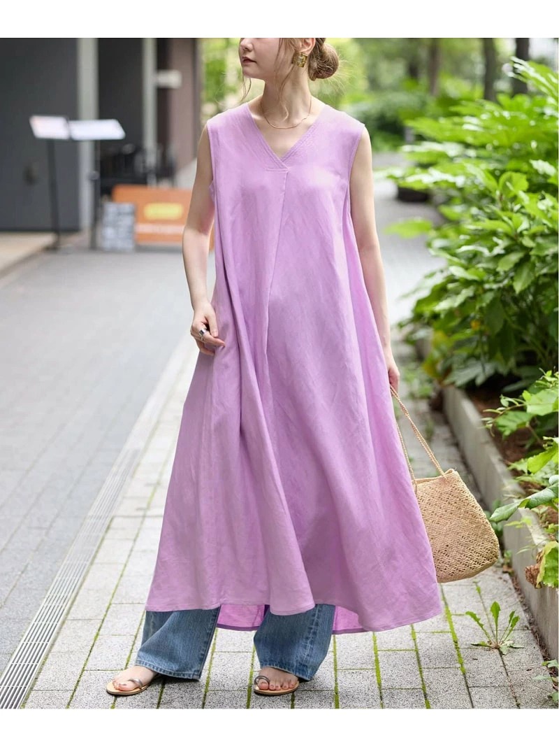 ベーセーストック(B.C STOCK) 手洗い可 リネンレーヨンスリーブレスワンピース