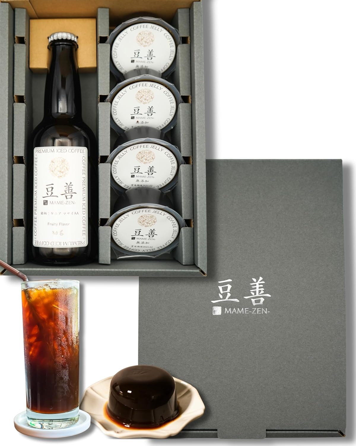 豆善(MAME-ZEN) プレミアムアイスコーヒー1本とコーヒーゼリー4個のセット
