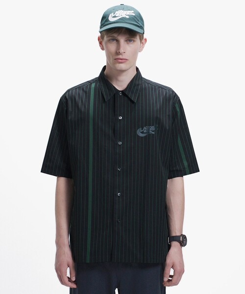 ラコステ(LACOSTE) パネルストライプワニグラフィックロゴオープンシャツ