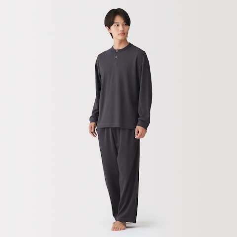 無印良品 紳士 ワッフル編み ヘンリーネック長袖ルームウェアセット
