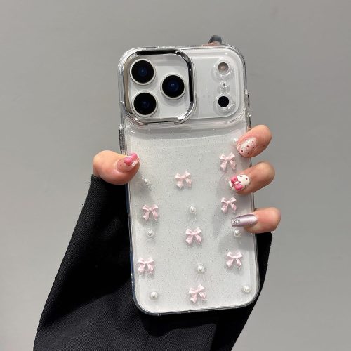 QLTYPRI iPhone 17 Pro Max 用 ケース クリア ピンク ミニリボン