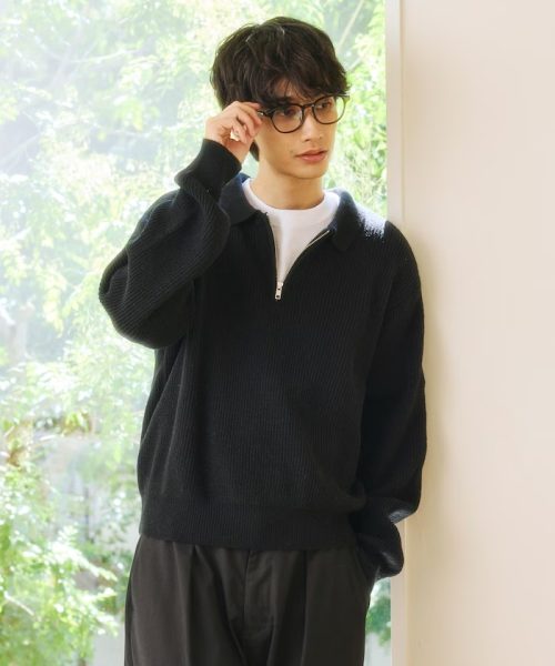 フリークスストア(FREAK'S STORE) あぜ編み ハーフジップ ポロニットプルオーバー