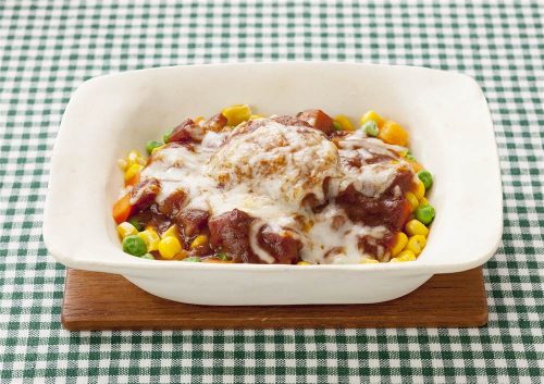 煮込みハンバーグと野菜のチーズ焼き
