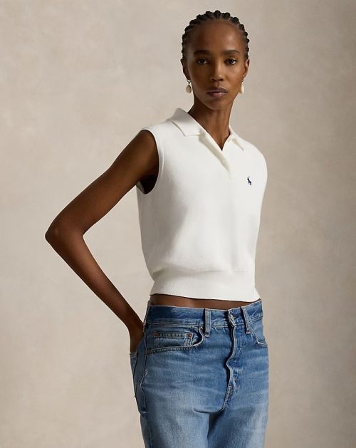 ポロラルフローレン(Polo Ralph Lauren) コットン クロップド スリーブレス ポロ セーター